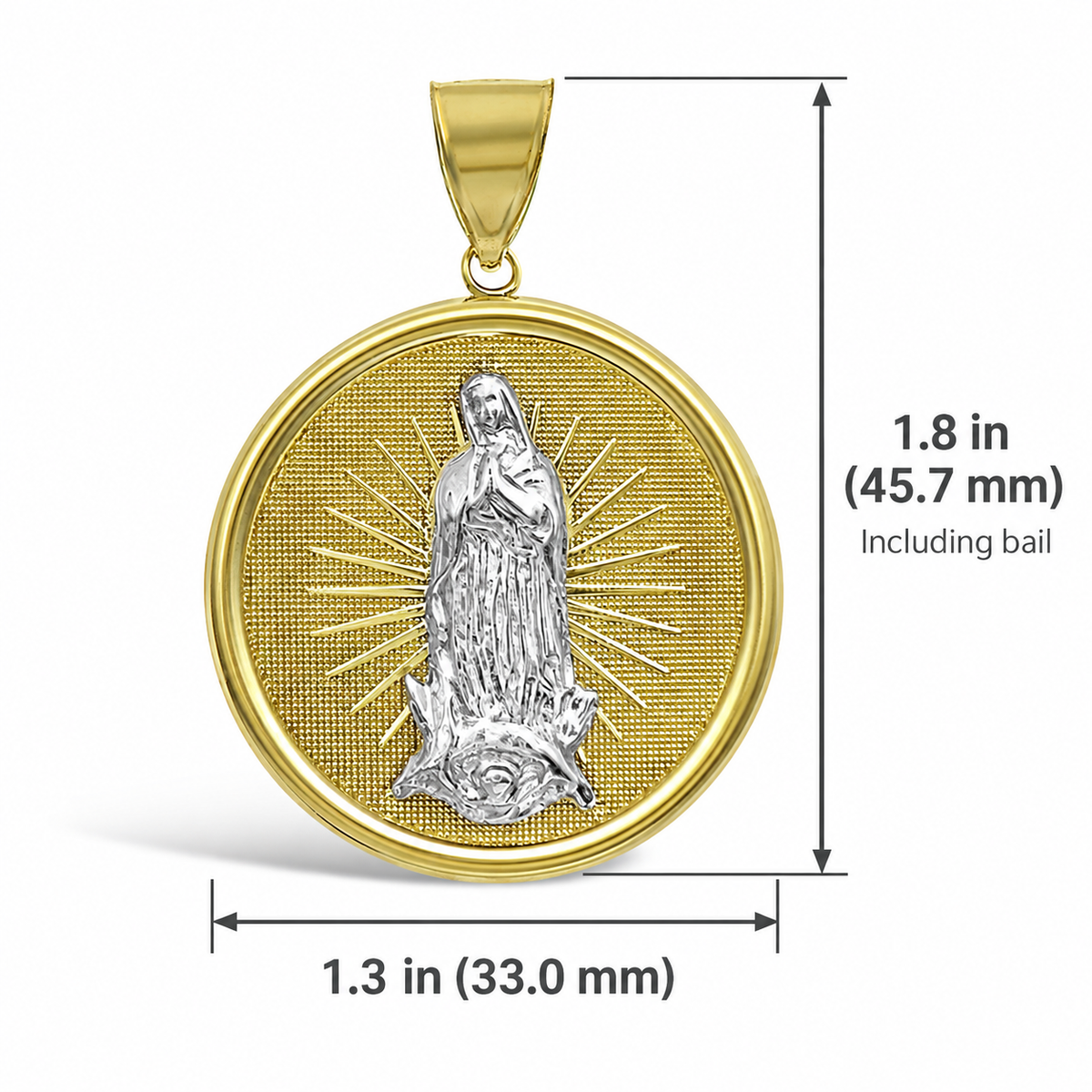 10K Yellow White Gold Our Lady of Guadalupe Medal Pendant