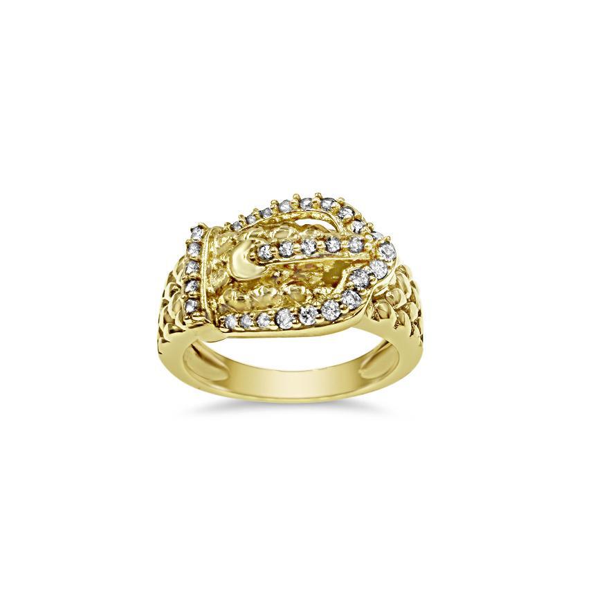 14K Yellow Gold CZ Buckle Ring Statement Fashion Band Womens