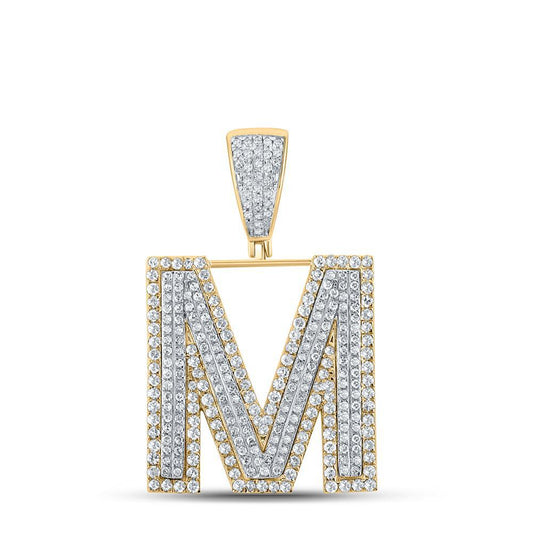 1.20cttw Diamond Initial M Letter Charm 10k Two-tone Gold Mens Pendant 1.38"