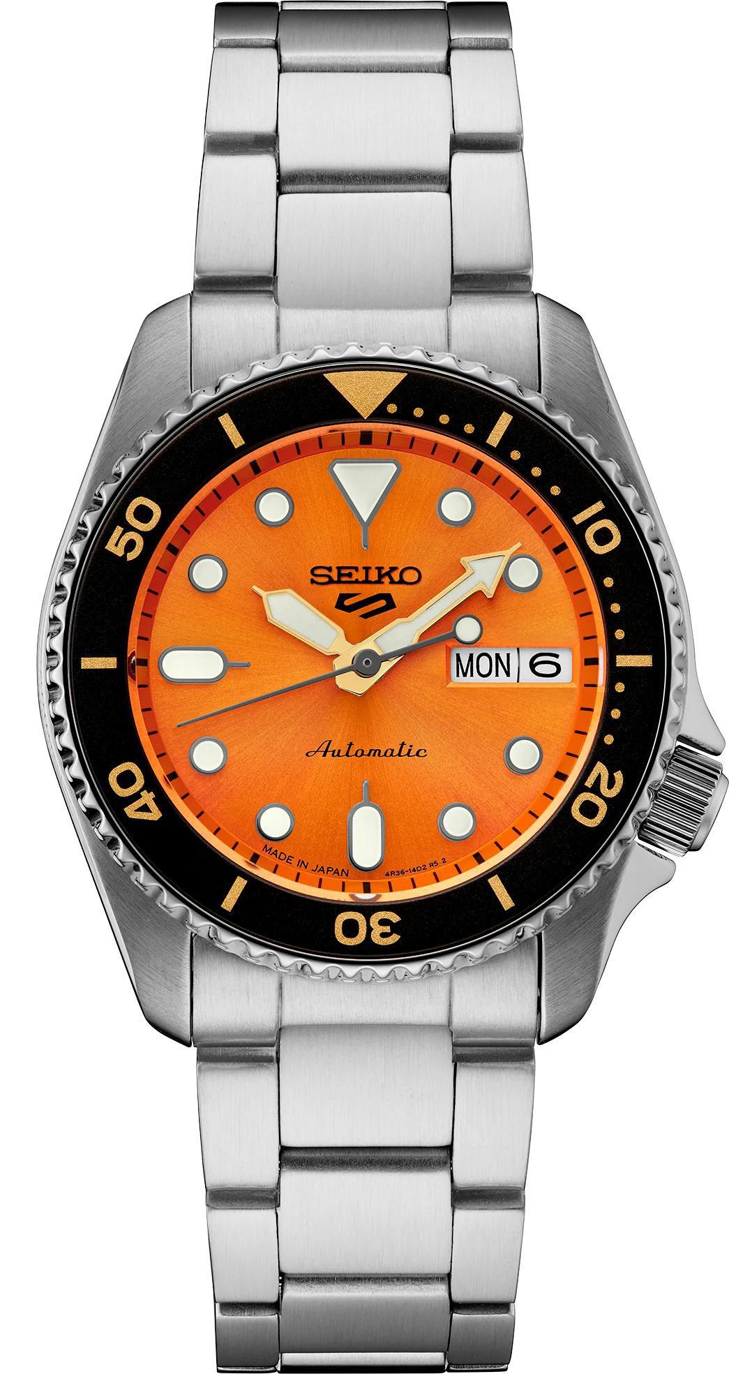 Seiko 5 Sport Automatic Mens Orange Dial Watch SRPK35