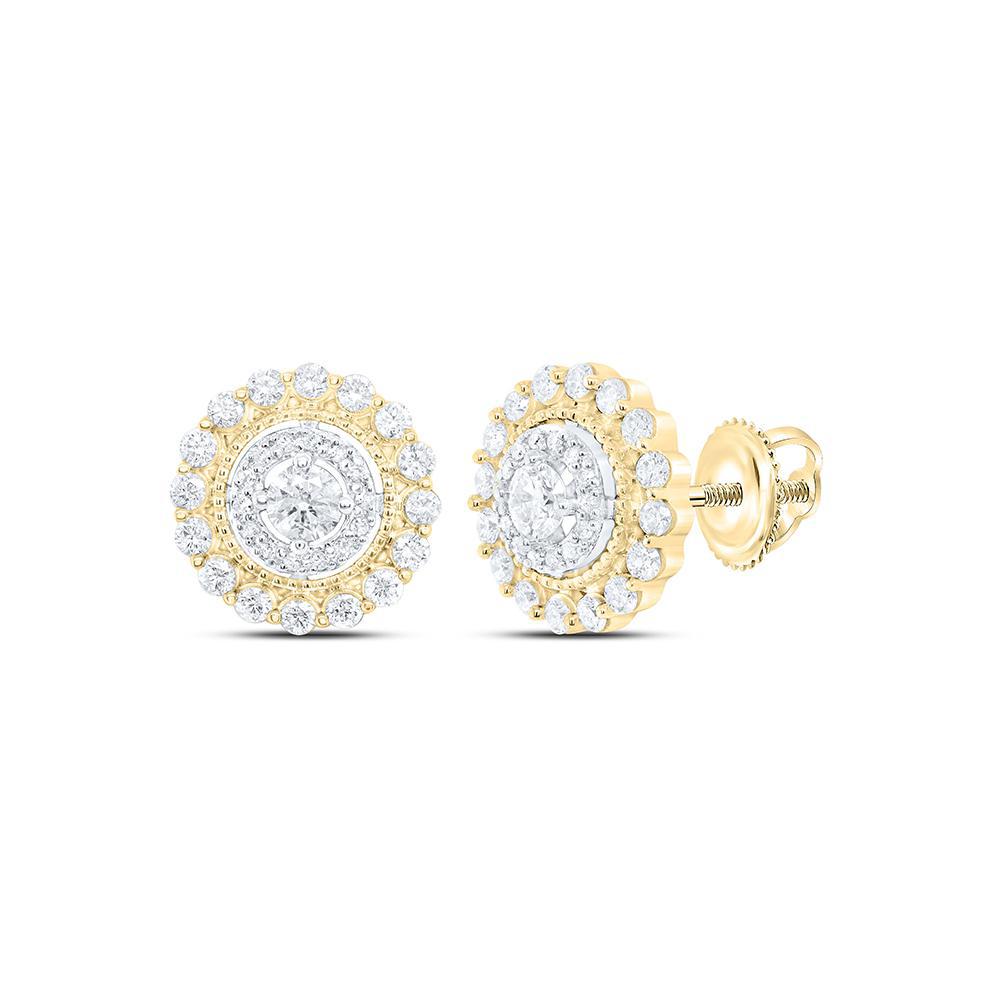 0.99ctw Round Diamond Halo Stud Earrings 10k Yellow Gold