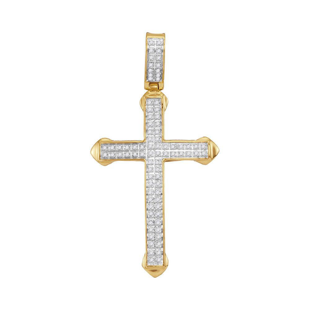 Diamond Mens Cross Charm Pendant 10k Yellow Gold 0.25ctw