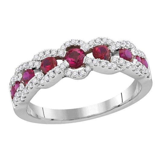 18k White Gold Natural Ruby & Diamond Womens Ring Band