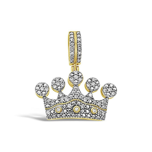 1.00cttw Diamond Crown Pendant 10k Yellow Gold Charm 1.2"