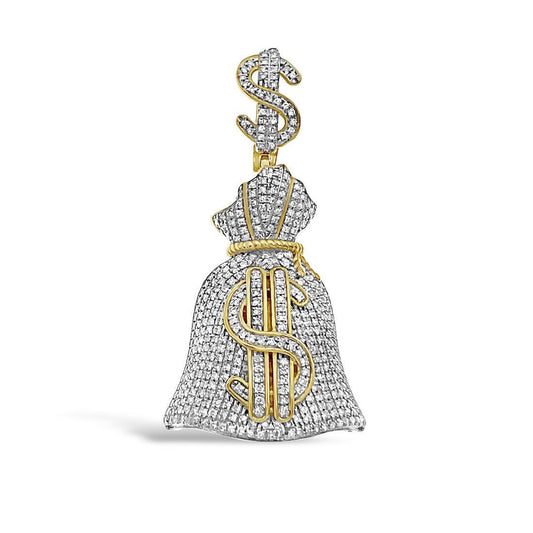 0.75 Cttw Diamond Money Bag Dollar Sign Mens Charm Pendant 10k Yellow Gold