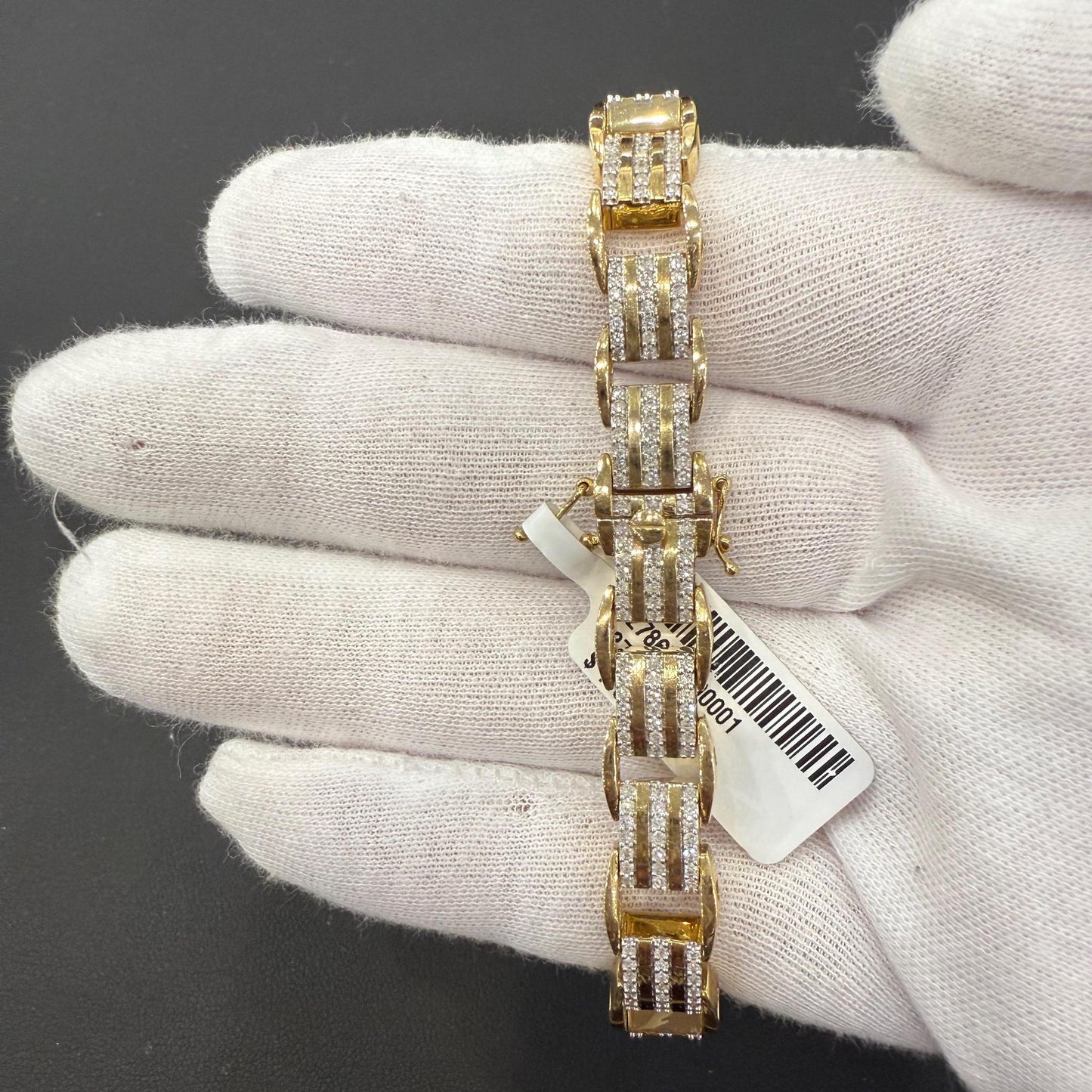 2 Cttw Diamond Mens Rail Road Link Bracelet 10k Yellow Gold