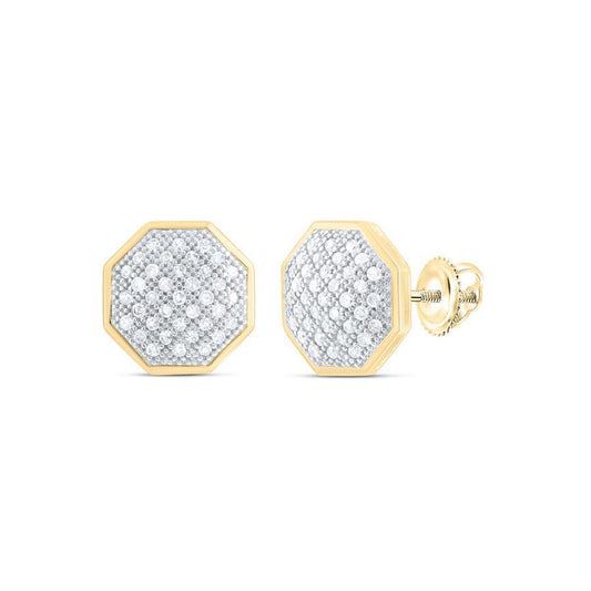 0.20cttw Diamond Octagon Cluster Stud Earrings 10k Yellow Gold Screw Back