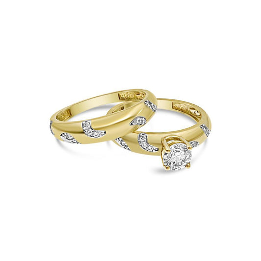 10k Yellow Gold Wedding Bridal Ring Set Engagement Band