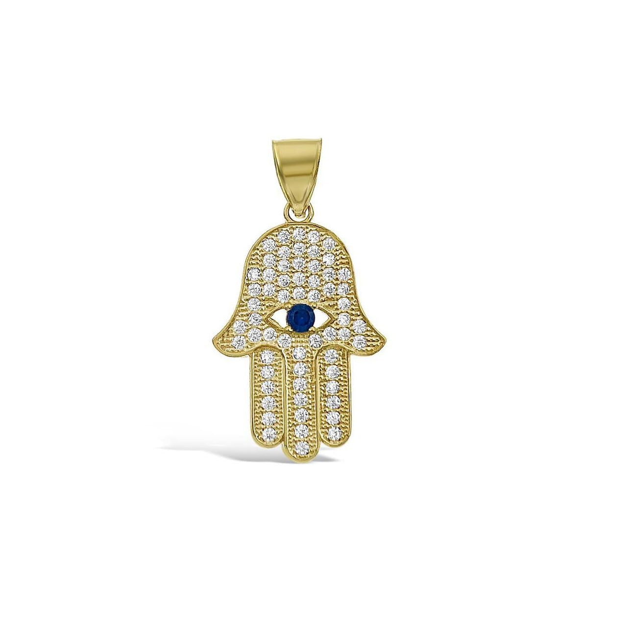 10K Yellow Gold Hamsa Evil Eye Protection Pendant