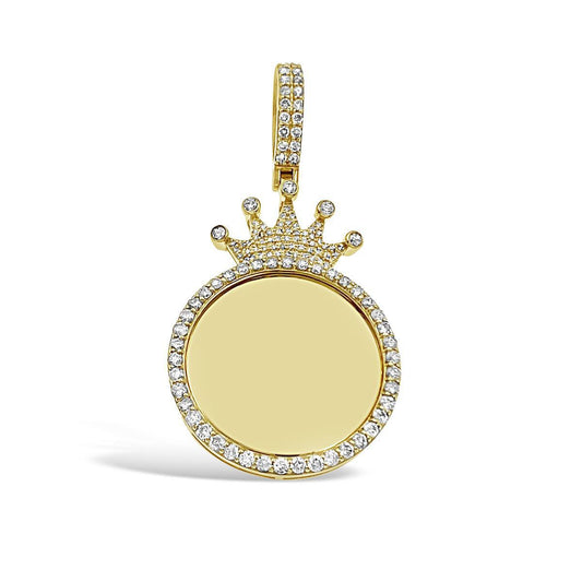 1.49cttw Diamond Memory Crown Pendant 10k Gold Charm Picture Photo Frame 2.1"