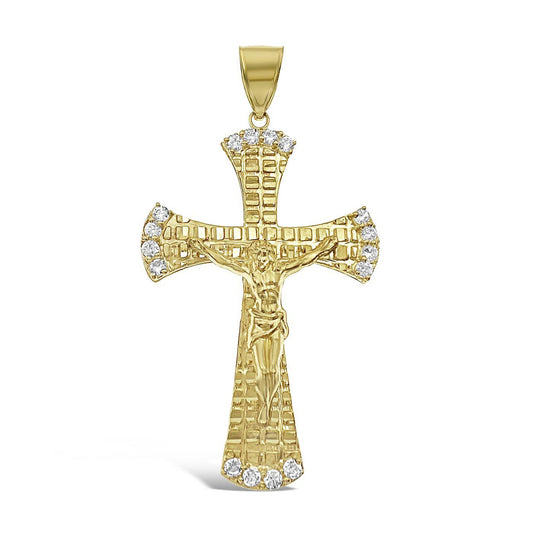 Jesus Crucifix Cross Pendant 10k Gold Yellow Charm Cz 2.4"