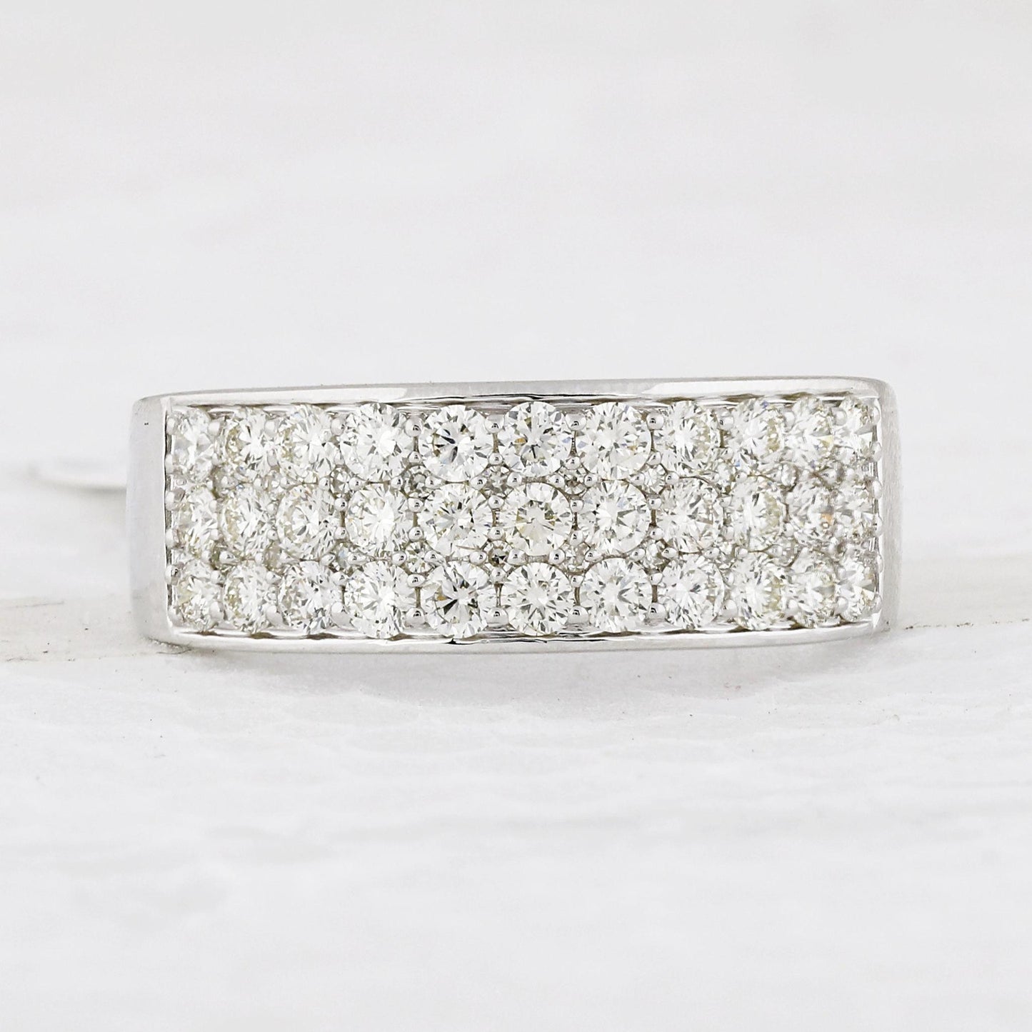 1.4 ctw Diamond Wedding Mens Band 14k White Gold Three Row Ring