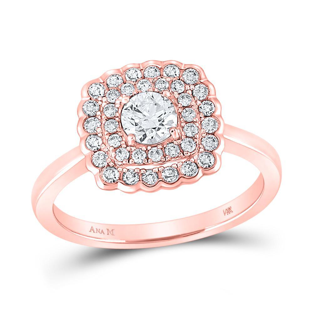 0.72ctw Diamond Cushion Shape Double Halo Engagement Ring 14k Rose Gold