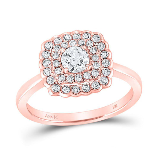 0.72ctw Diamond Cushion Shape Double Halo Engagement Ring 14k Rose Gold