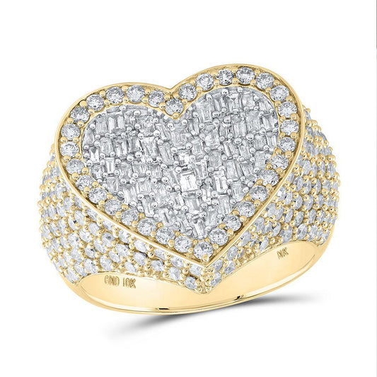 2.75 Cttw Baguette Round Diamond Heart Ring 10k Yellow Gold