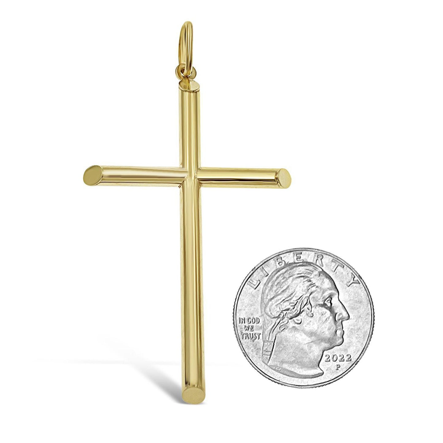 10k Yellow Gold Cross Plain Pendant Mens Charm 2.7"