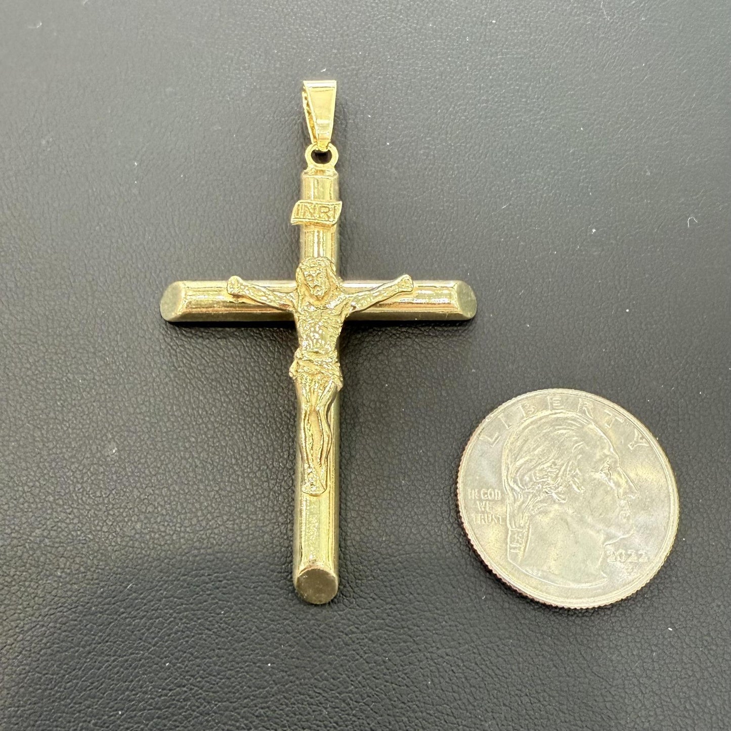 Cross Crucifix Pendant Charm 925 Sterling Silver Gold Plated 2.5"