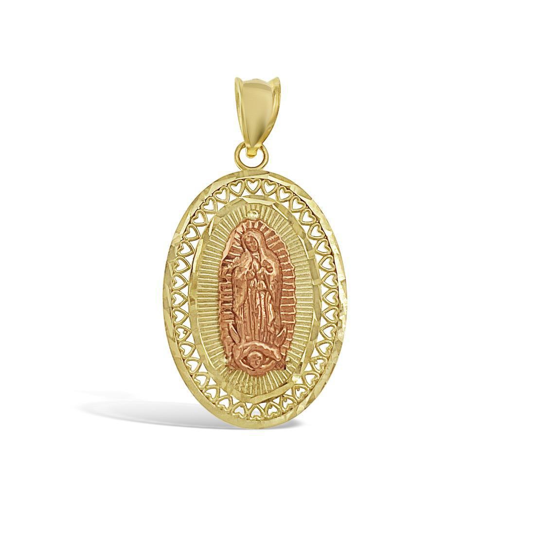 Virgin Mary Pendant 10k Yellow Rose Gold Lady Guadalupe Charm 1.25"