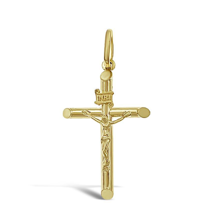 10k Gold Jesus Crucifix Cross INRI Tube Pendant Charm 1.3"