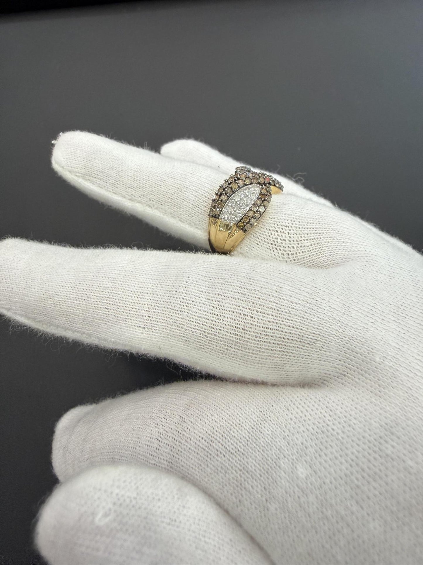 1ctw Chocolate White Diamond Crossover Band 10K Yellow Gold