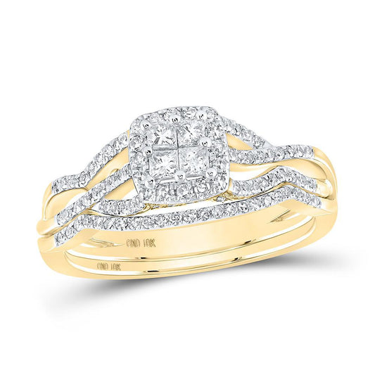 10k Yellow Gold Princess Round Diamond Square Bridal Wedding Ring Set 0.50Cttw