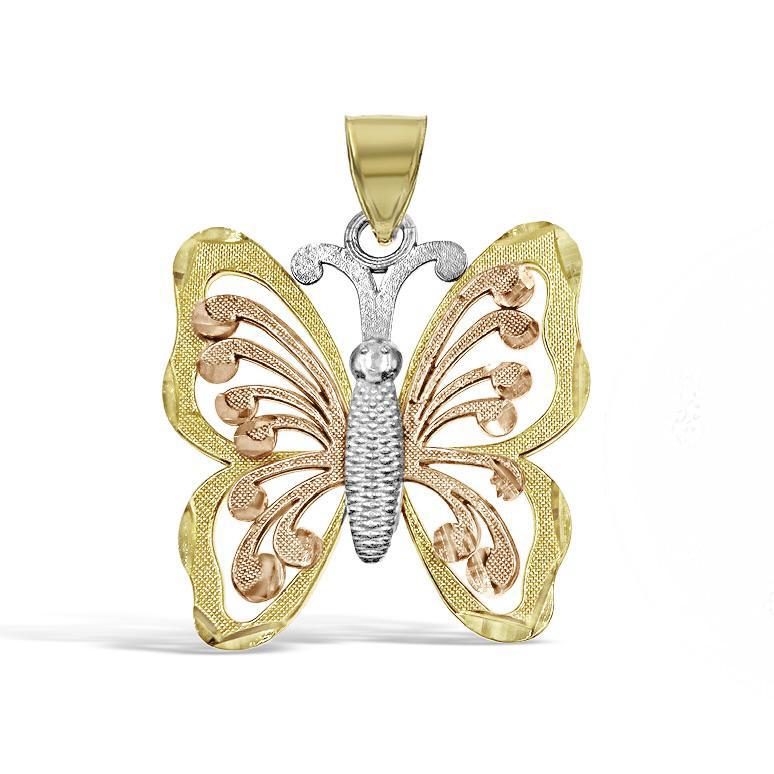 Butterfly Pendant 10k Tri Color Gold Charm 1 inch