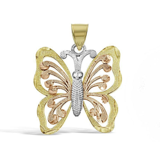 Butterfly Pendant 10k Tri Color Gold Charm 1 inch