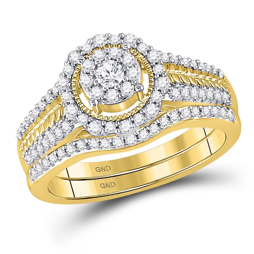 Diamond Cluster Engagement Bridal Ring Set in 14K Yellow Gold