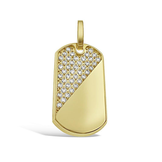 Tag Pendant Real 10k Solid Gold Mens Cz Charm 1.9"