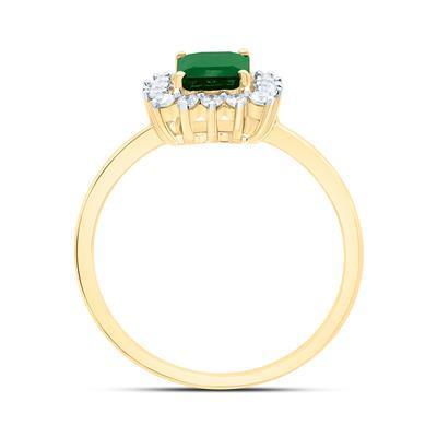 Natural Emerald Cut Emerald  & Diamond Halo Ring 14K Yellow Gold
