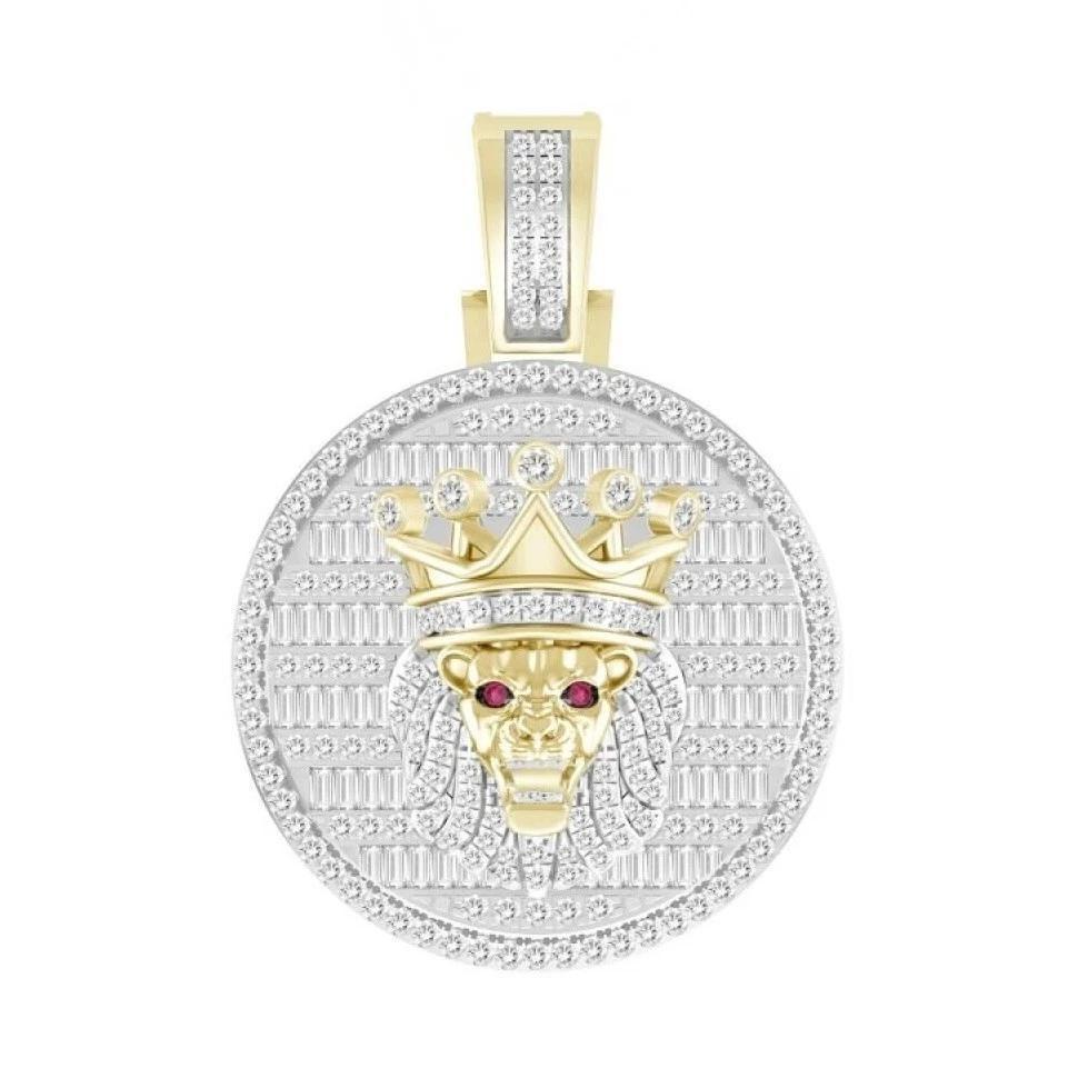 1.00ctw Diamond Baguette Lion King Crown Pendant 10k Yellow Gold