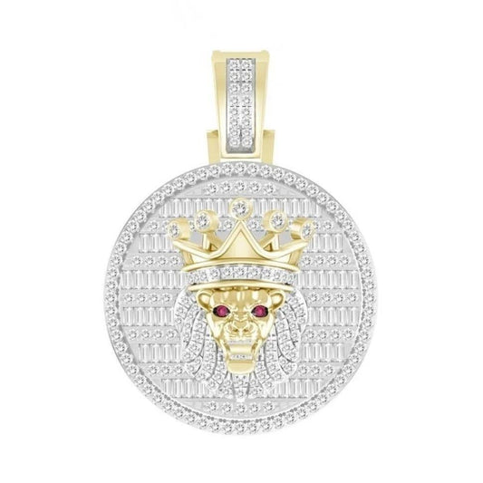 1.00ctw Diamond Baguette Lion King Crown Pendant 10k Yellow Gold