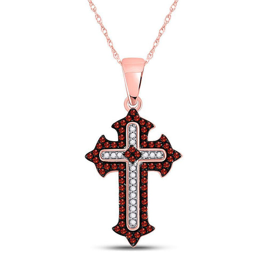 0.20cttw Diamond Red Gothic Cross Pendant 10k Rose Gold