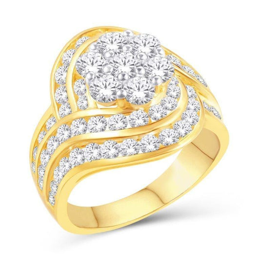 2.94 Ctw Diamond Swirl Shank Flower Womens Ring 10k Yellow Gold