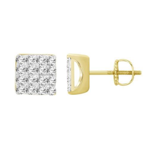 0.50 cttw Diamond Square Cluster Stud Earrings 10k Yellow Gold Screw Back