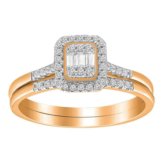 0.25 Cttw Baguette Diamond Cushion Shape Wedding Ring Set Band 10k Rose Gold