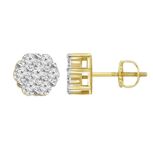 Diamond Stud Earrings 14k Yellow Gold Screw back Round