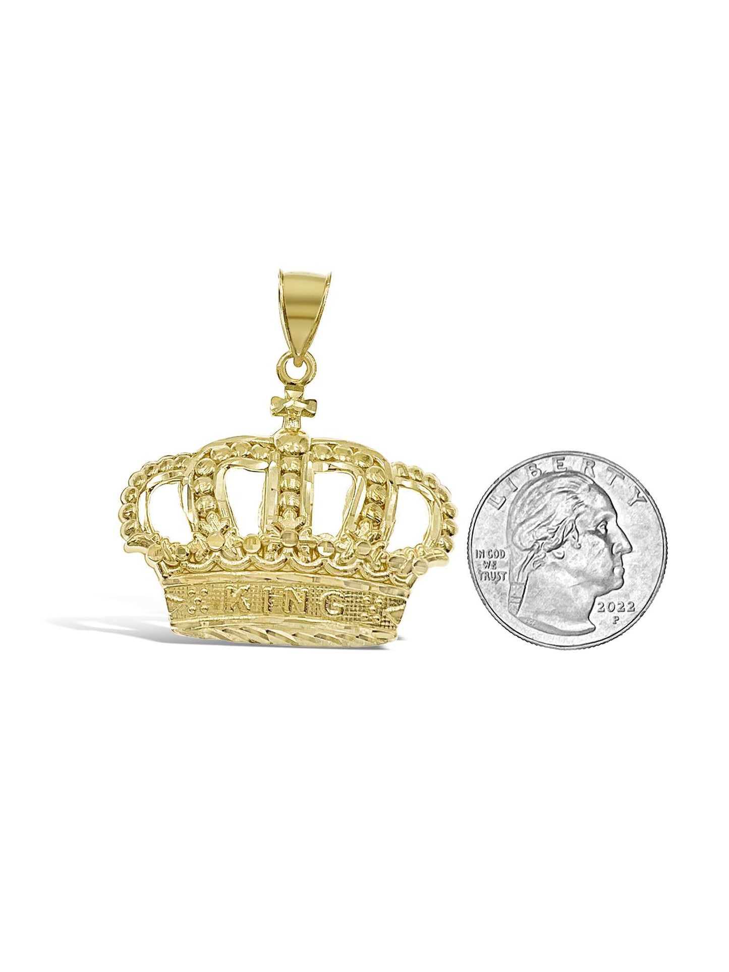 King Crown Pendant Mens Charm Real 10k Yellow Gold 1.5 inch