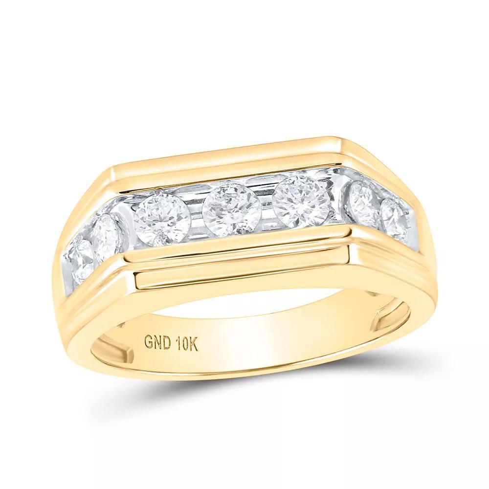 1.0cttw Diamond Mens Band 10kt Yellow Gold Flat Top Ring