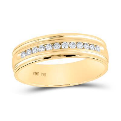 1/4cttw Diamond Wedding Mens Band 14k Yellow Gold Ridged Edge Channel-set