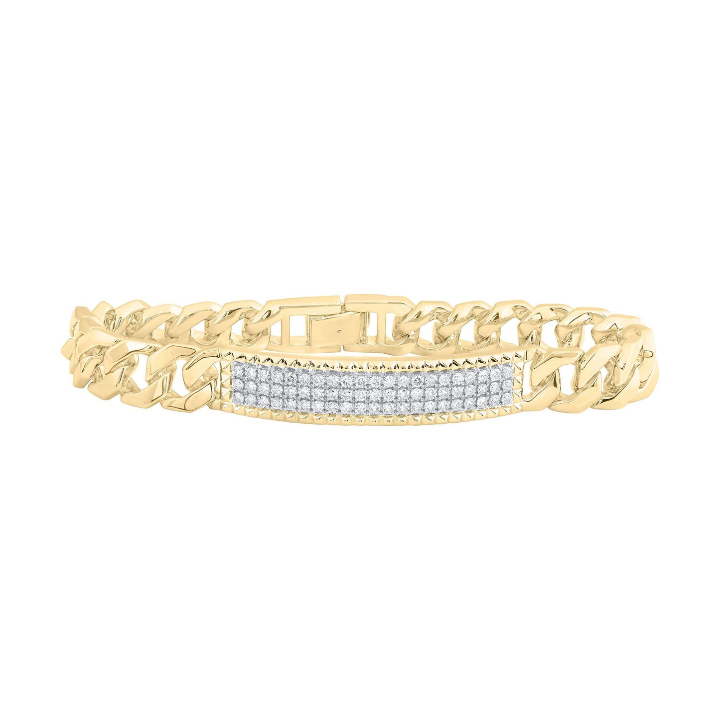 1.57ctw Diamond Bar Cuban Link Bracelet Mens ID Solid 14k Yellow Gold