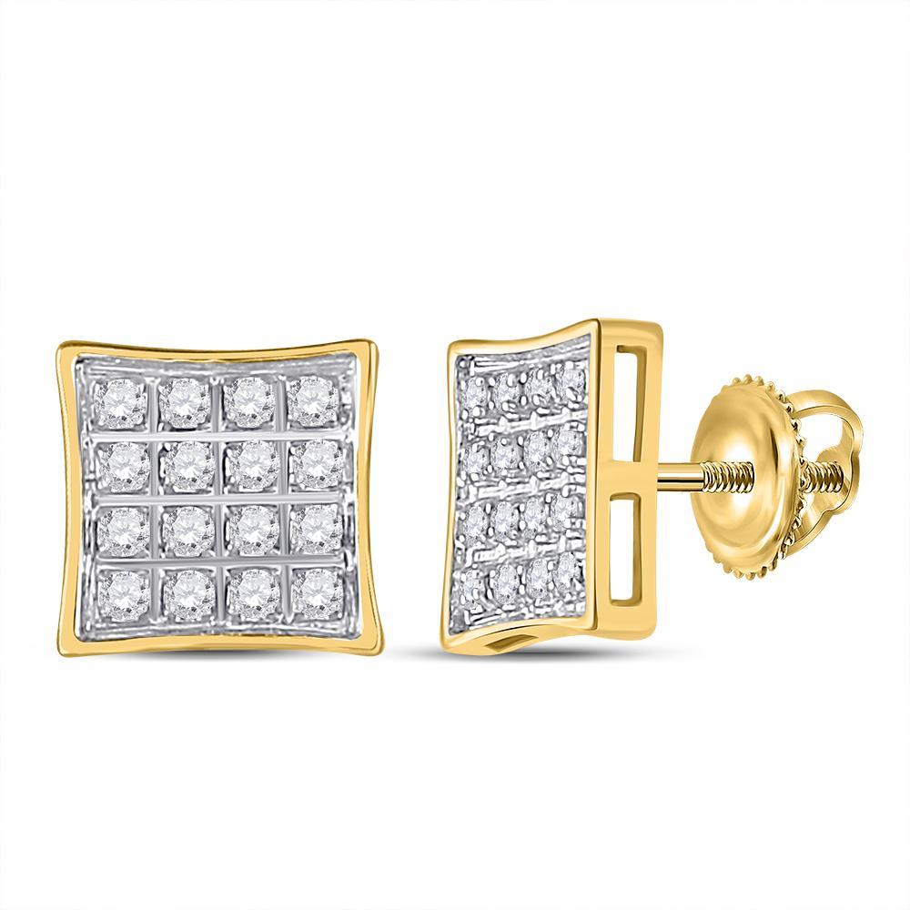 Diamond Square Cluster Stud Earrings 10k Yellow Gold Screw back