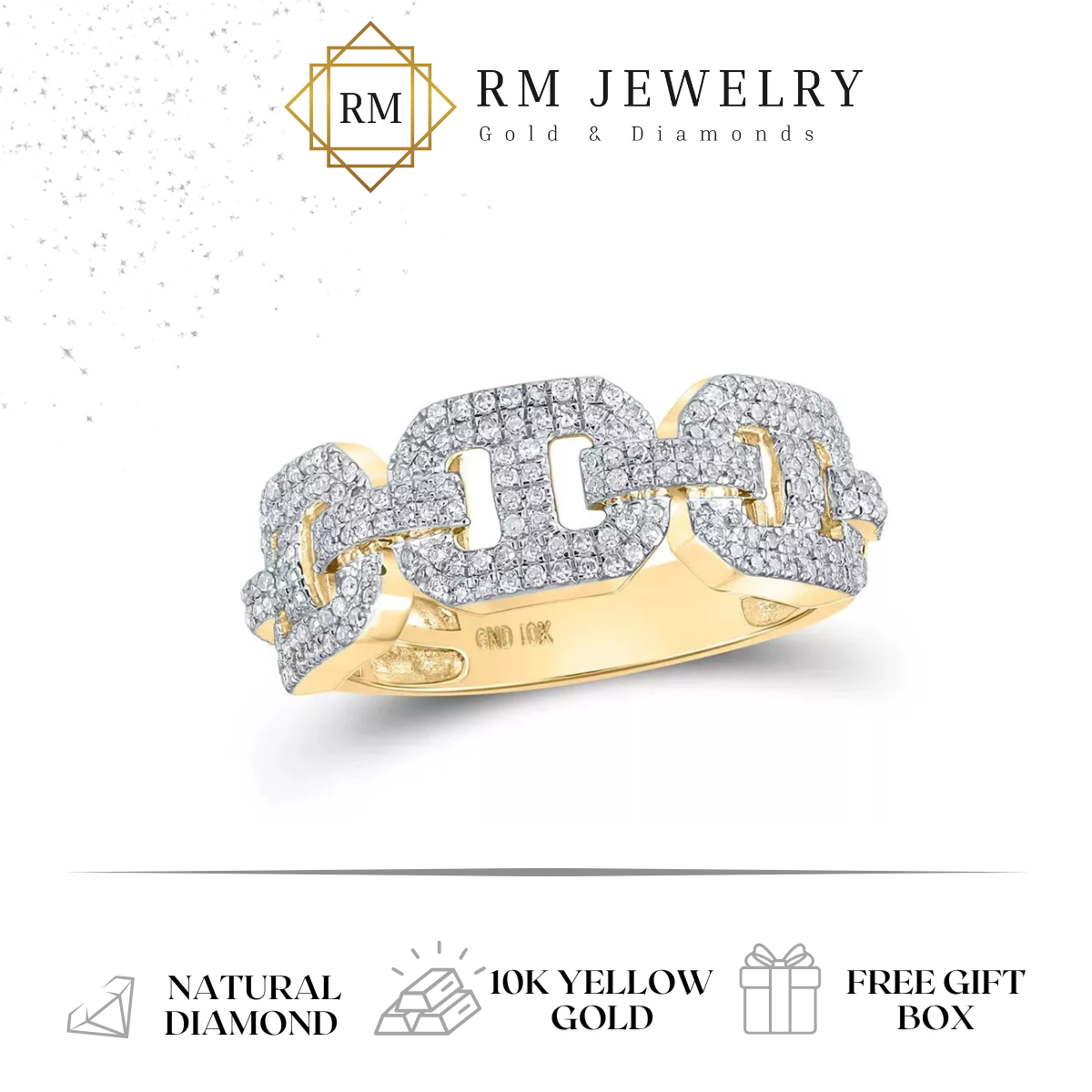 0.62ctw Diamond Anchor Link Ring Mens Band 10k Yellow Gold