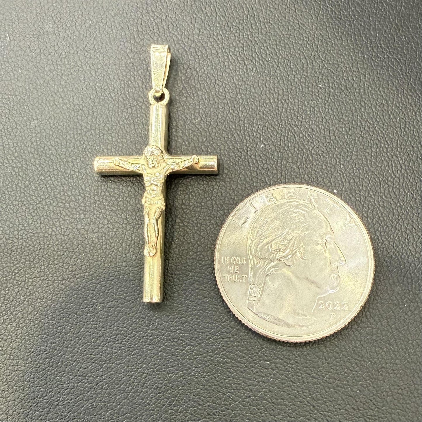 Cross Plain Pendant Charm 925 Sterling Silver Gold Plated 1.6"