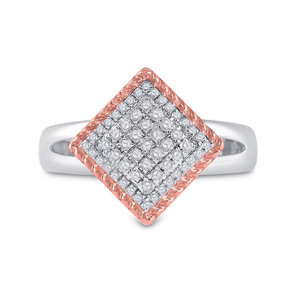 0.25ctw Diamond Square Top Womens Ring 10K Two Tone Gold Rope Border