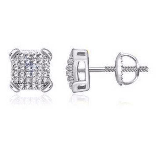 Diamond Mens Square Cluster Stud Earrings 10k White Gold Screw Back