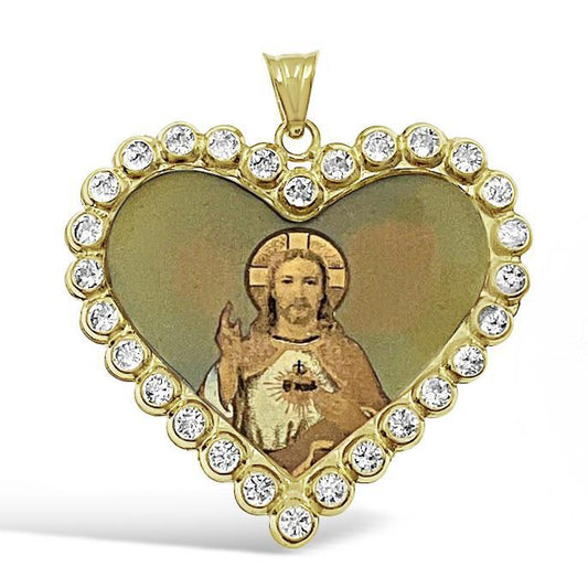 14k Yellow Gold Jesus Sacred Heart Pendant Charm 1.2 inch