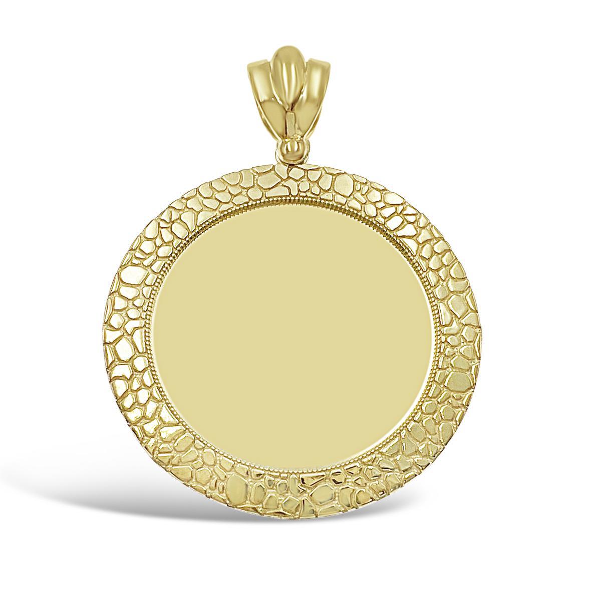 Memory Pendant Nugget Real 10k Gold Medallion Charm Picture Photo Frame 2.3"