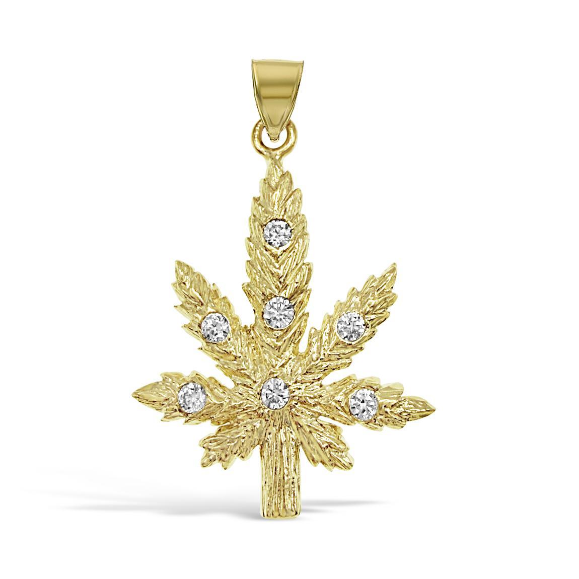 10K Yellow Gold Marijuana Leaf Pendant