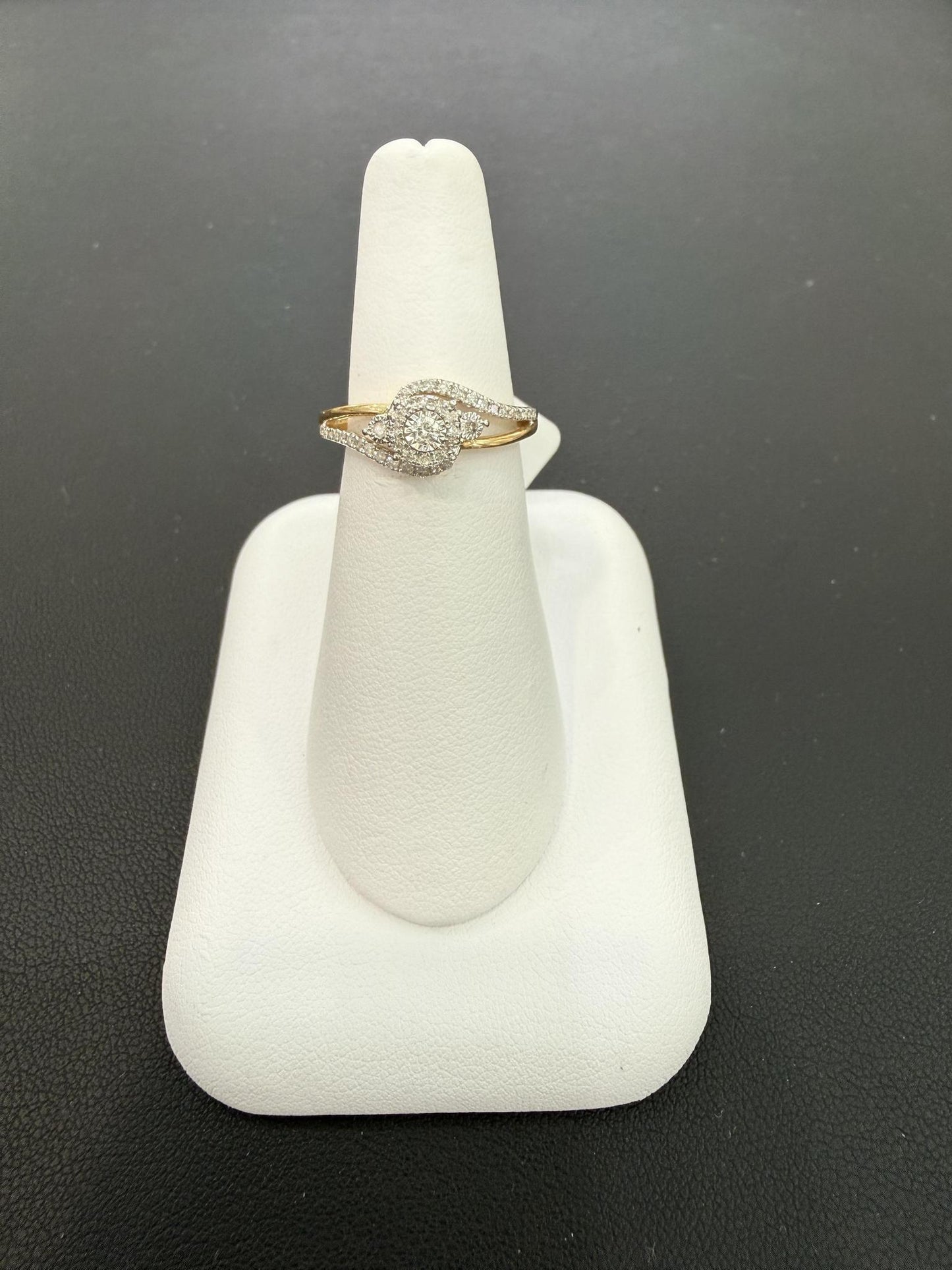 0.25ctw Diamond Halo Bypass Engagement Ring 10K Yellow Gold